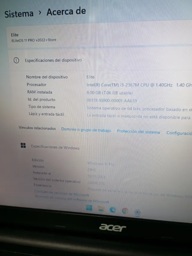 Portátil Acer V5 Negra recién instalado Windows 11