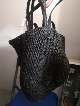 Bolso Zara Negro Tejido Nuevo con Etiqueta