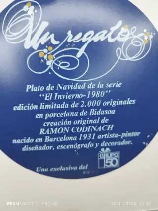 Plato Bidasoa Navidad 1980 Colección