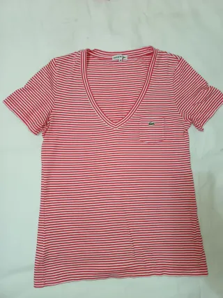 Polo Lacoste Mujer Rayas Rojas Talla M