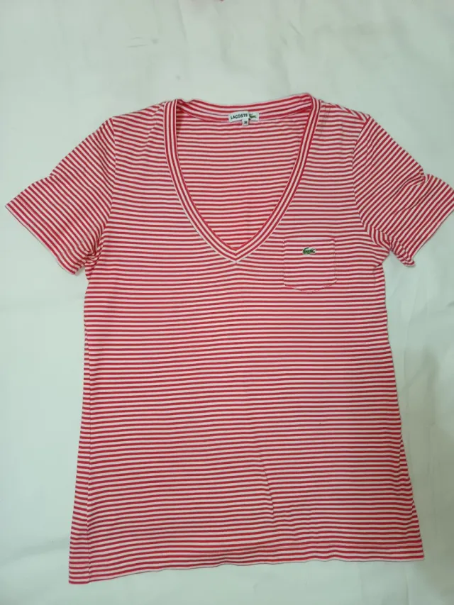 Polo Lacoste Mujer Rayas Rojas Talla M