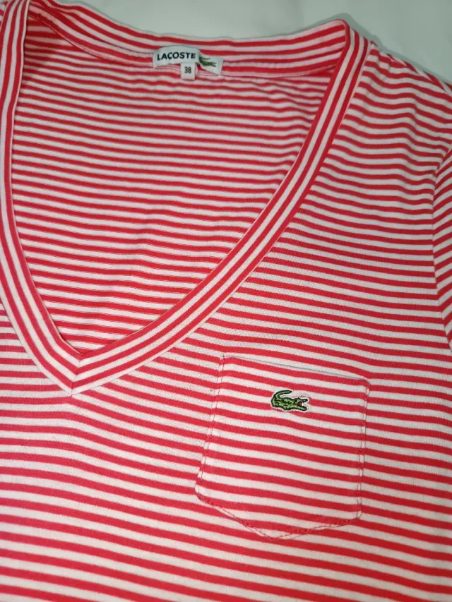 Polo Lacoste Mujer Rayas Rojas Talla M