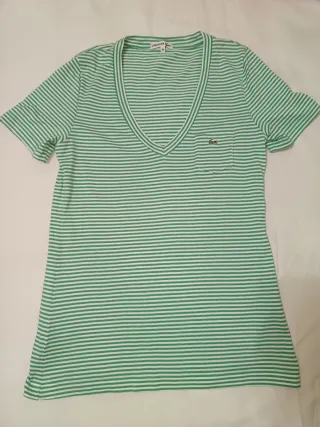 Polo Lacoste Mujer Rayas Rojas Talla M