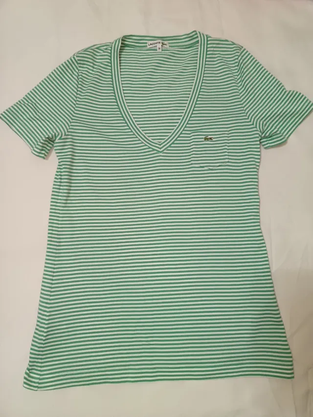 Polo Lacoste Mujer Rayas Rojas Talla M