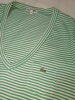 Polo Lacoste Mujer Rayas Rojas Talla M