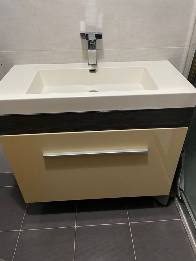 Mueble Lavabo Colgante Beige y Marrón