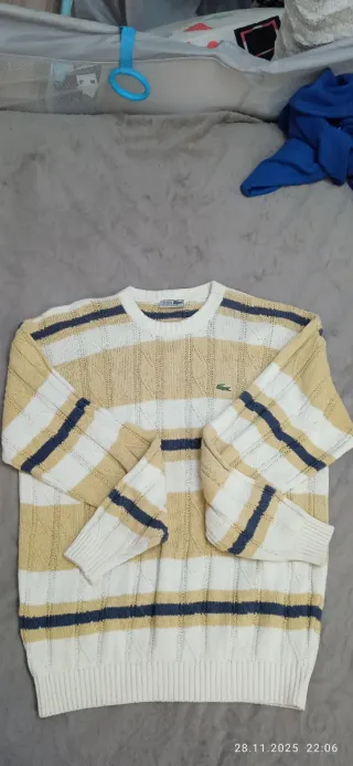 Jersey Lacoste Beige y Blanco Rayas