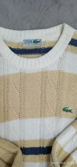 Jersey Lacoste Beige y Blanco Rayas