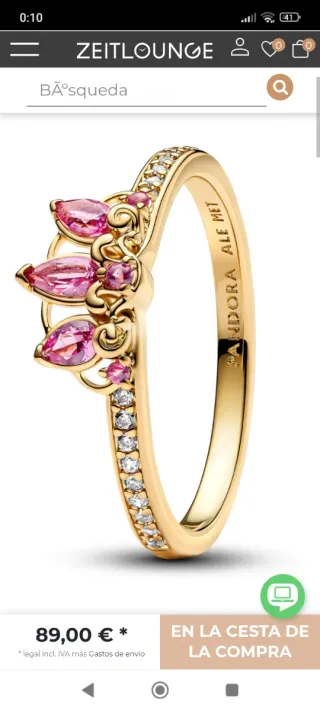 Anillo Pandora Corazón Princesa