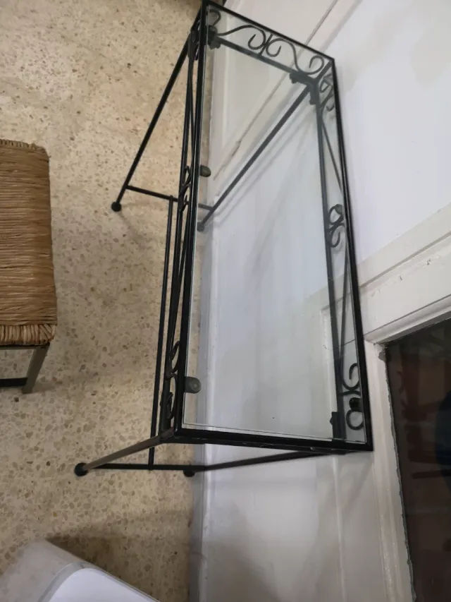 Tavolo e Sedia Ausiliari in Cristallo e Metallo