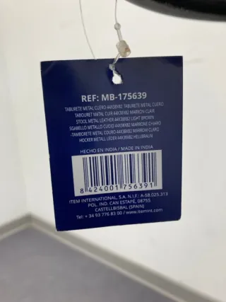 Taburete Vintage Cuero Marrón y Metal Negro