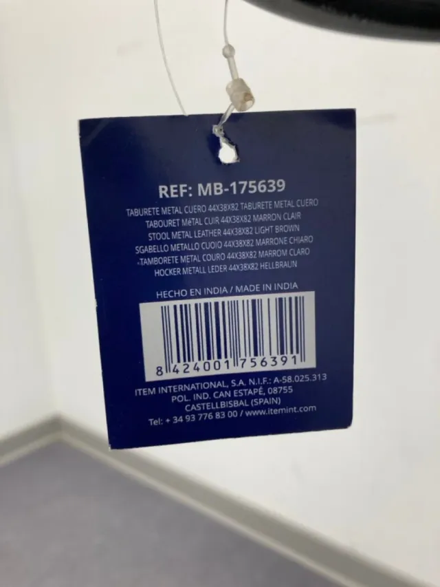 Taburete Vintage Cuero Marrón y Metal Negro