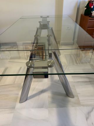 Tavolo da Pranzo Estensibile in Cristallo Argento