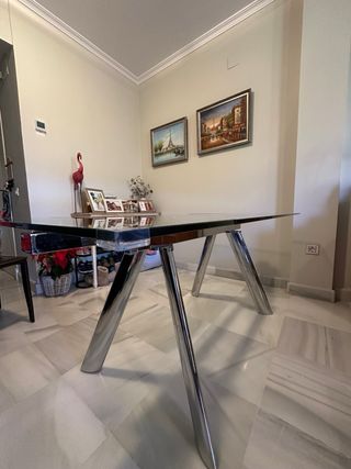 Tavolo da Pranzo Estensibile in Cristallo Argento