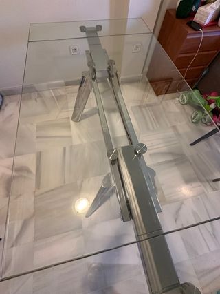 Tavolo da Pranzo Estensibile in Cristallo Argento