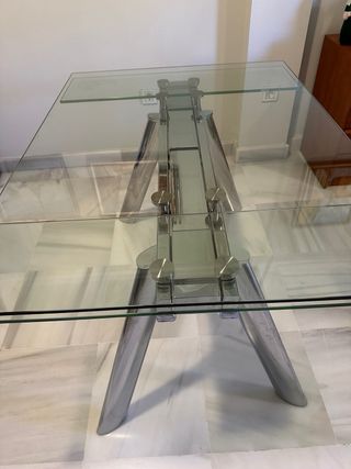 Tavolo da Pranzo Estensibile in Cristallo Argento