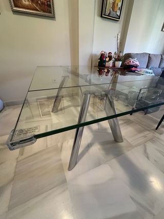 Tavolo da Pranzo Estensibile in Cristallo Argento