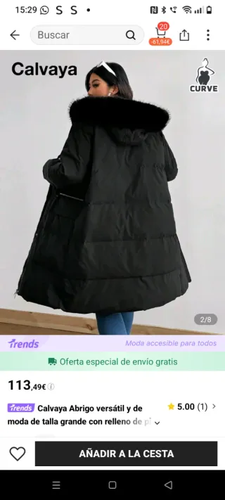 Abrigo plumífero negro talla 4XL