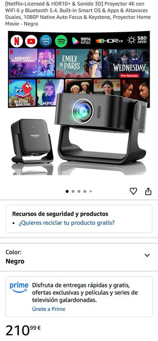 NUEVO Proyector 4K Netflix HDR10+ Sonido 3D Negro
