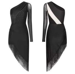 Vestido Ottos negro con flecos