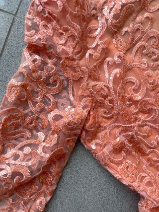 Vestido coral elegante encaje lentejuelas talla 42