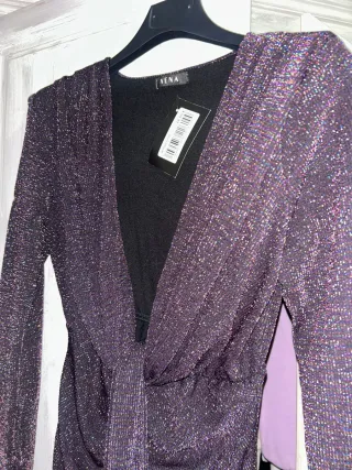 Vestido fiesta NENA brillante morado. Nuevo