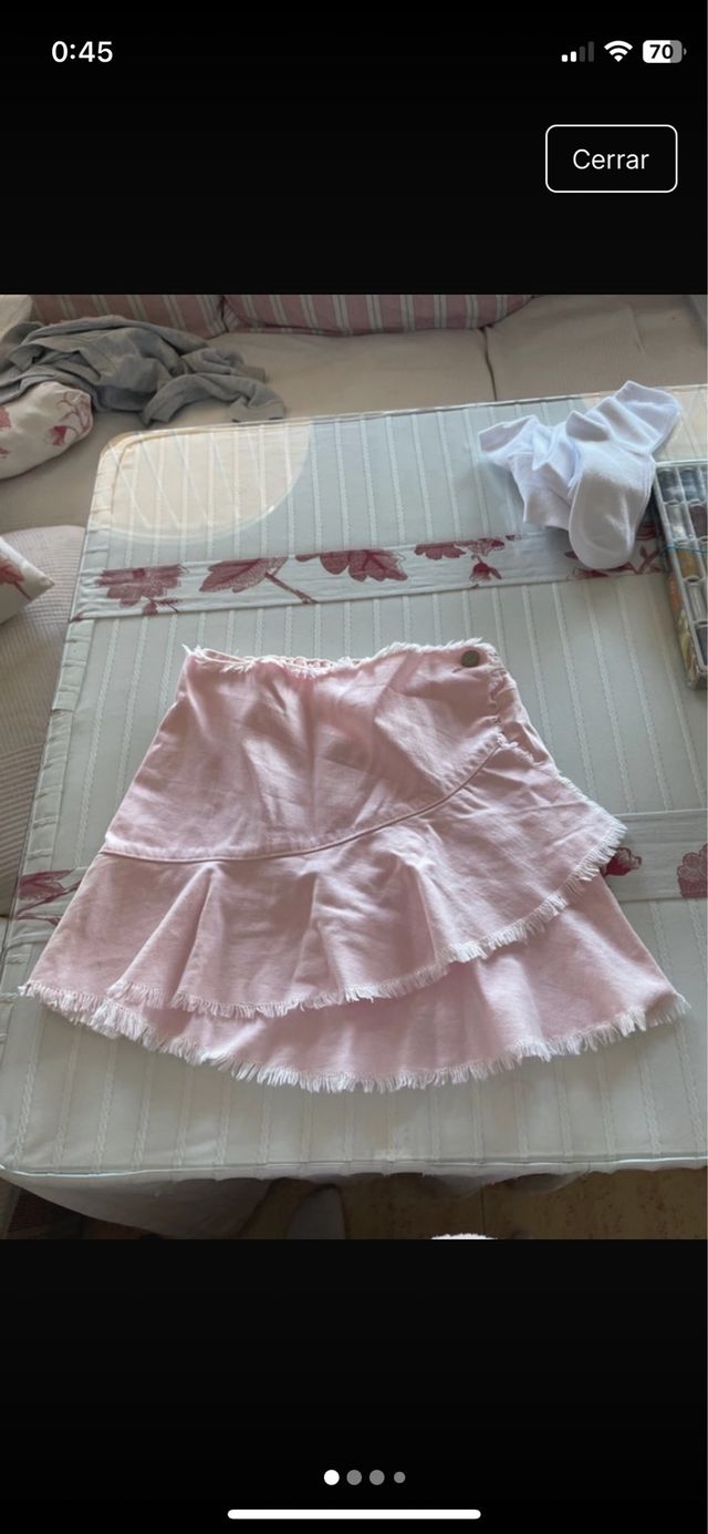 Falda vaquera rosa con volante