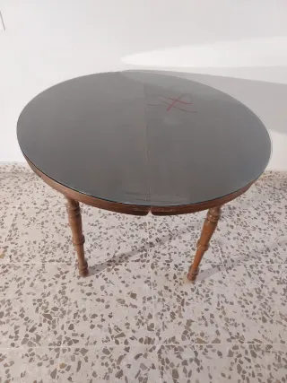Mesa redonda madera y cristal estensible