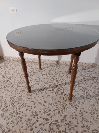 Mesa redonda madera y cristal estensible