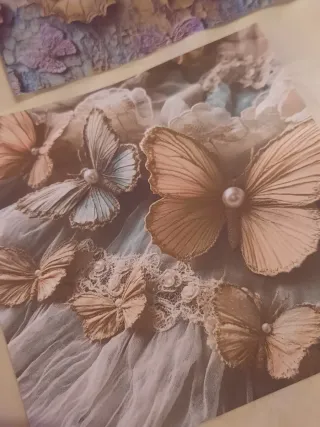 8 Gravuras composição Rendas,perolas e  Borboletas