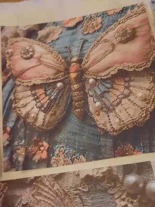 8 Gravuras composição Rendas,perolas e  Borboletas