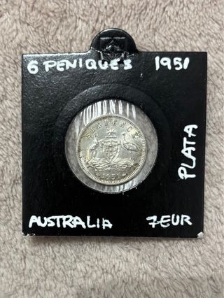 Moneda 6 Peniques Australia 1951 plata
