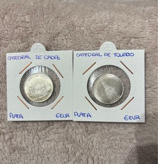 Monedas de plata catedrales de Cádiz y Toledo.
