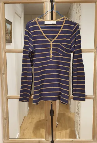 Camiseta Zara rayas azul y dorado Talla S