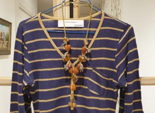 Camiseta Zara rayas azul y dorado Talla S