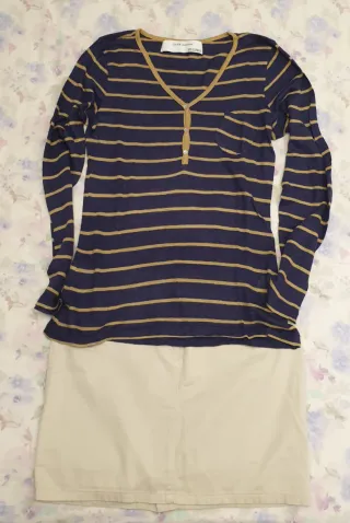 Camiseta Zara rayas azul y dorado Talla S