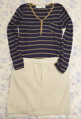 Camiseta Zara rayas azul y dorado Talla S