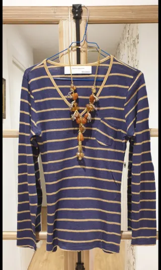Camiseta Zara rayas azul y dorado Talla S