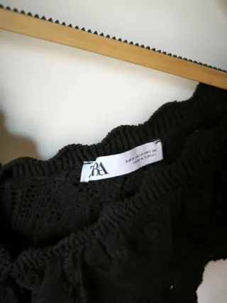 Top Zara M Preto Renda Babados