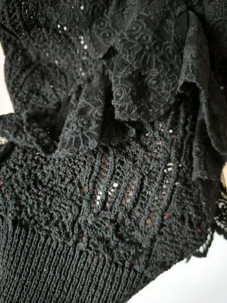 Top Zara M Preto Renda Babados