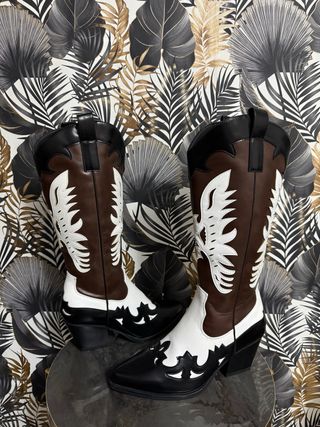 Stivali Camperos Alti Marrone Bianco Nero