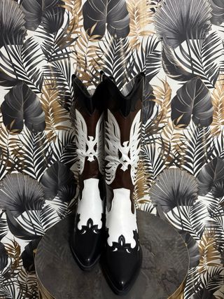 Stivali Camperos Alti Marrone Bianco Nero