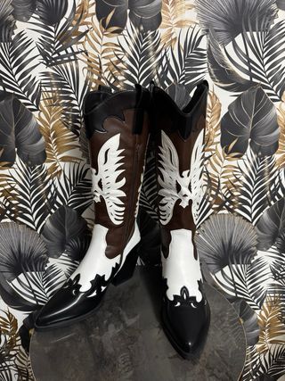 Stivali Camperos Alti Marrone Bianco Nero