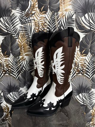 Stivali Camperos Alti Marrone Bianco Nero