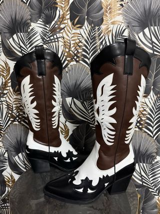 Stivali Camperos Alti Marrone Bianco Nero