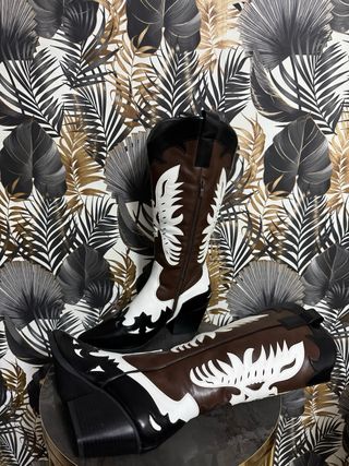 Stivali Camperos Alti Marrone Bianco Nero