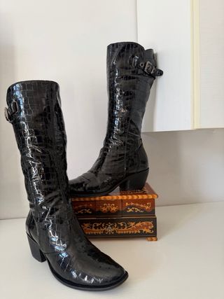 Stivali Alti Vera Pelle Neri