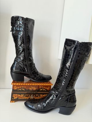 Stivali Alti Vera Pelle Neri