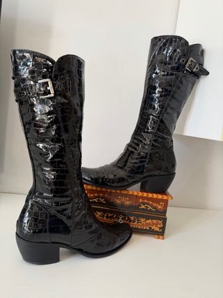 Stivali Alti Vera Pelle Neri