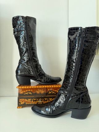 Stivali Alti Vera Pelle Neri